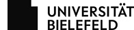 Schwarzes Rechteck mit Aussparung oben links und Schriftzug Universität Bielefeld